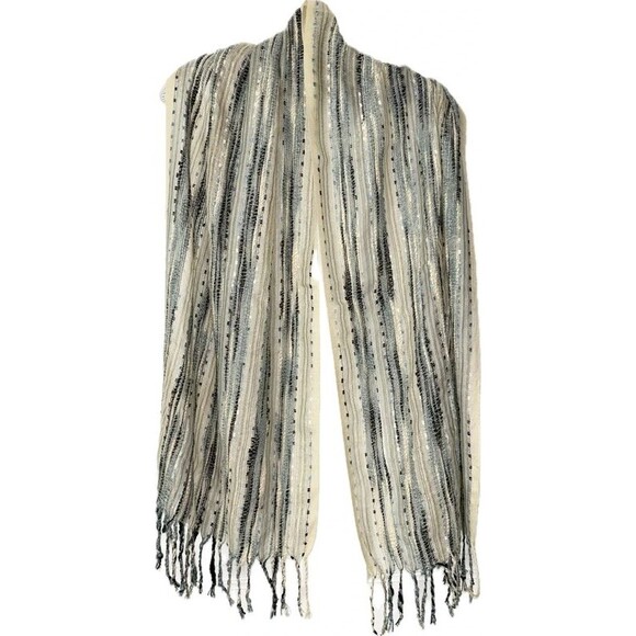 Liz Claiborne Accessories - Lizwear Rectangular Scarf Blue Cream Silver Gold